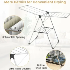 Tangkula Collapsible Clothes Drying Rack, 2-Level Folding Aluminum Drying Rack