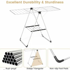 Tangkula Collapsible Clothes Drying Rack, 2-Level Folding Aluminum Drying Rack