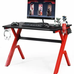 Tangkula Computer Desk Gaming Desk, Ergonomic Gamer Workstation with Cup & Headphone Holder Mouse Pad
