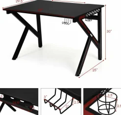 Tangkula Computer Desk Gaming Desk, E-Sports Gaming Workstation with Cup Holder & Headphone Holder