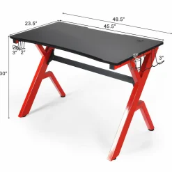 Tangkula Computer Desk Gaming Desk, Ergonomic Gamer Workstation with Cup & Headphone Holder Mouse Pad
