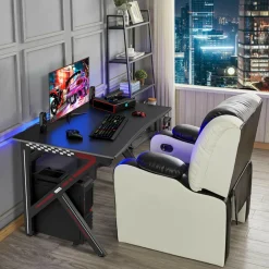 Tangkula Computer Desk Gaming Desk, E-Sports Gaming Workstation with Cup Holder & Headphone Holder