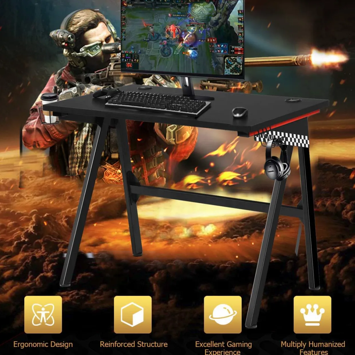 Tangkula Computer Desk Gaming Desk, E Sports Gamer Table