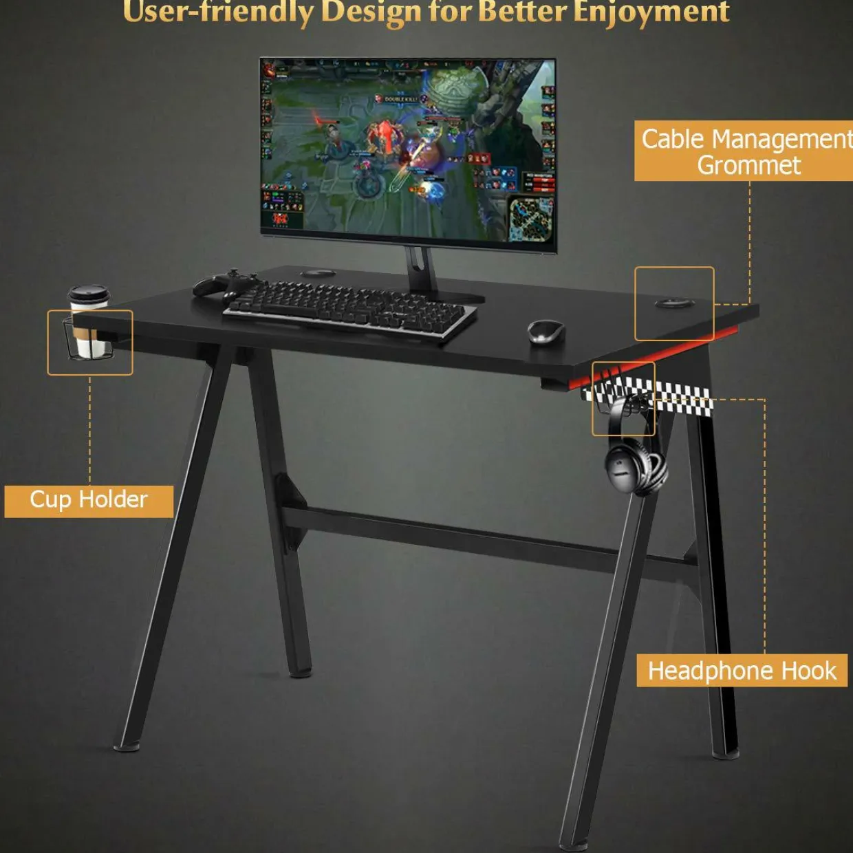 Tangkula Computer Desk Gaming Desk, E Sports Gamer Table