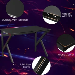 Tangkula Computer Desk Gaming Desk, E-Sports Gaming Workstation with Cup Holder & Headphone Holder