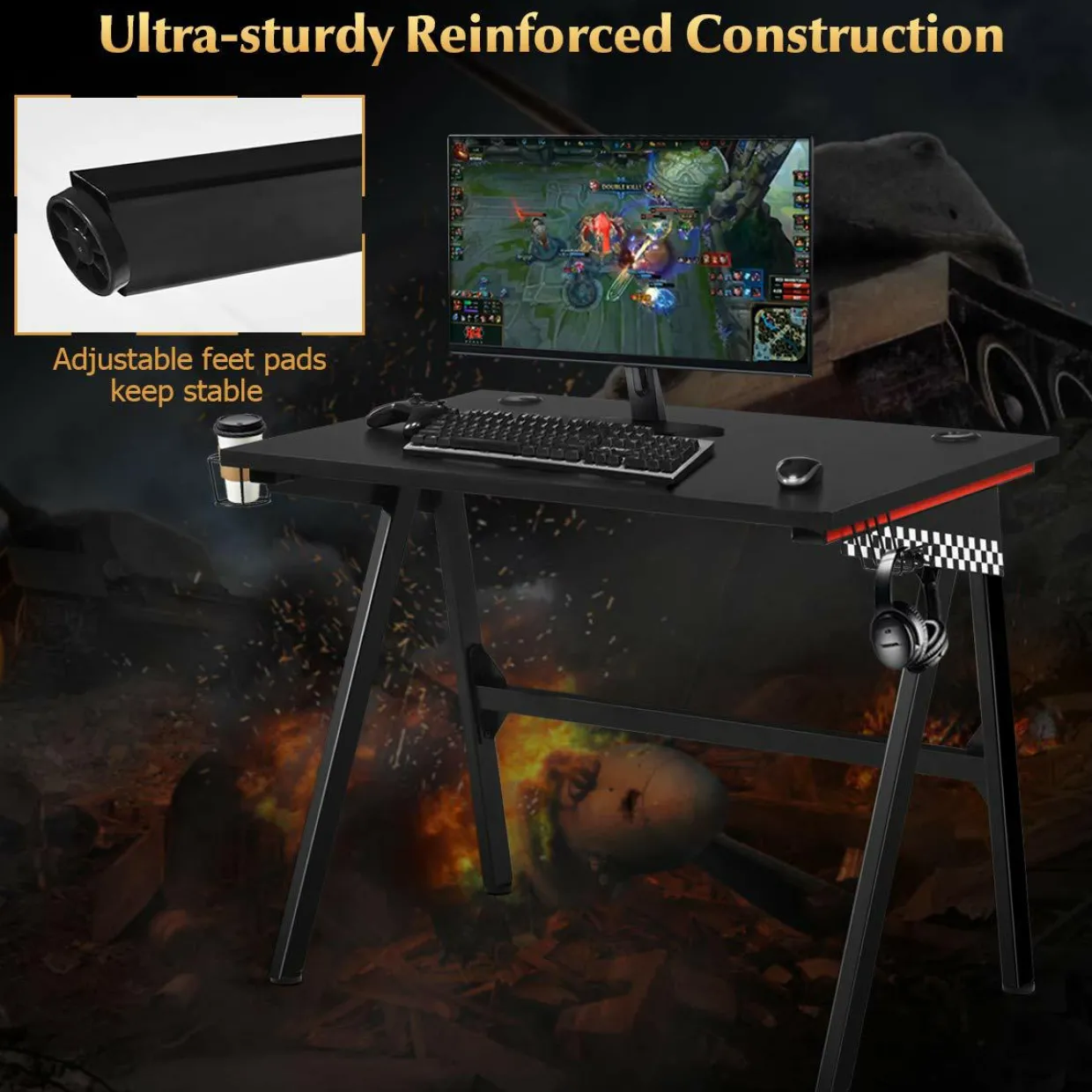 Tangkula Computer Desk Gaming Desk, E Sports Gamer Table