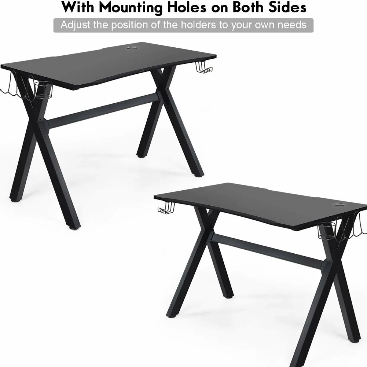 Tangkula Computer Desk Gaming Desk, Ergonomic E-Sports Desk with Cup & Headphone Holder and Mouse Pad