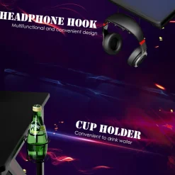 Tangkula Computer Desk Gaming Desk, E-Sports Gaming Workstation with Cup Holder & Headphone Holder