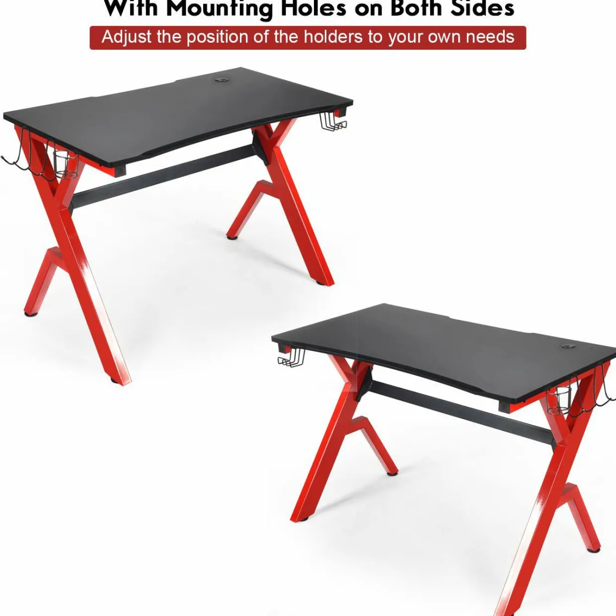 Tangkula Computer Desk Gaming Desk, Ergonomic Gamer Workstation with Cup & Headphone Holder Mouse Pad