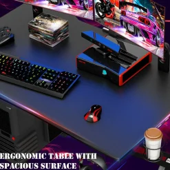 Tangkula Computer Desk Gaming Desk, E-Sports Gaming Workstation with Cup Holder & Headphone Holder