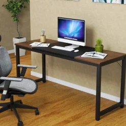 Tangkula 63"Computer Desk, Modern Large Writing Desk Computer Table (Black & Brown)