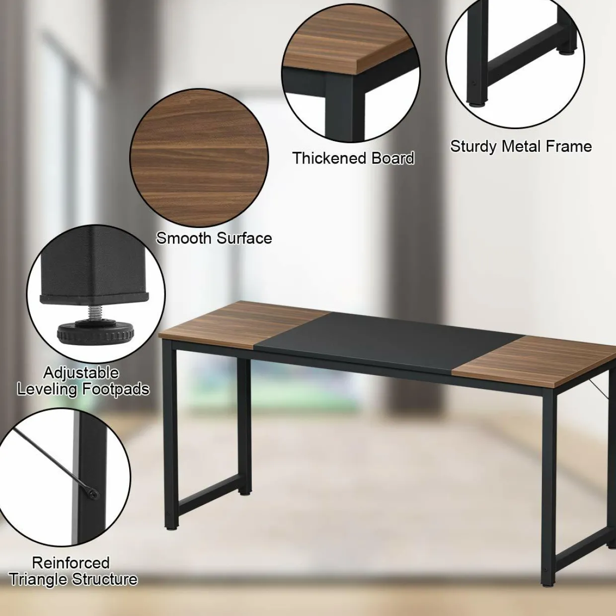 Tangkula 63"Computer Desk, Modern Large Writing Desk Computer Table (Black & Brown)