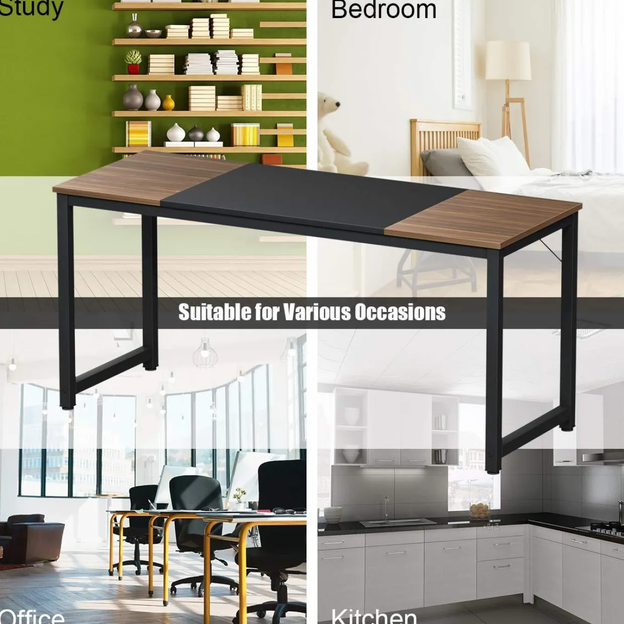 Tangkula 63"Computer Desk, Modern Large Writing Desk Computer Table (Black & Brown)