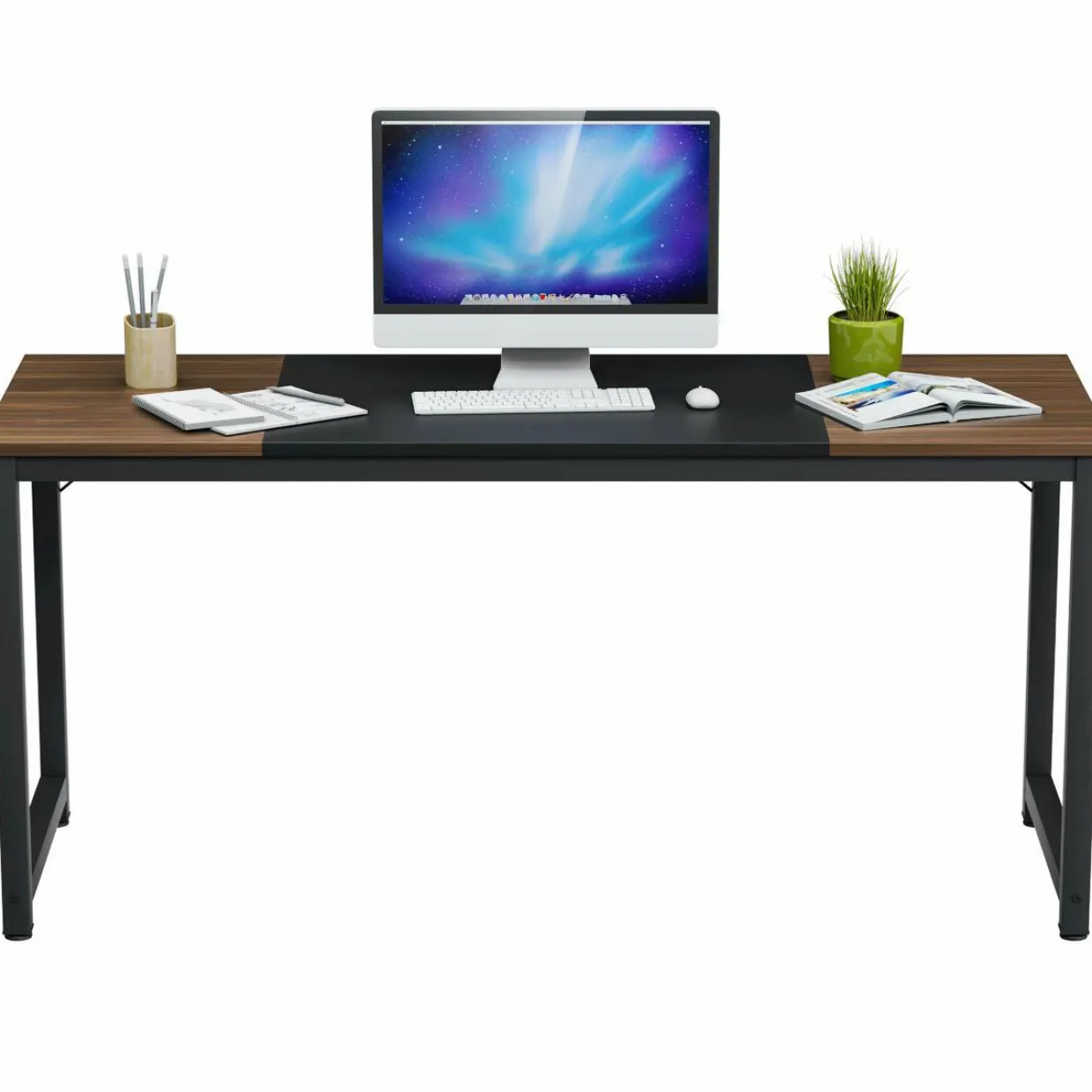 Tangkula 63"Computer Desk, Modern Large Writing Desk Computer Table (Black & Brown)