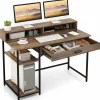Tangkula Computer Desk with Storage Drawer & Monitor Stand