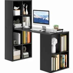 Tangkula Computer Desk with Bookshelf, Space Saving Computer Desk with 12 Shelves