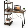 Tangkula Computer Desk with Shelves, Space Saving Home Office Desk with 3-Tier Ladder Shaped Storage Bookshelf