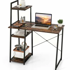 Tangkula Computer Desk with Shelves, Space Saving Home Office Desk with 3-Tier Ladder Shaped Storage Bookshelf
