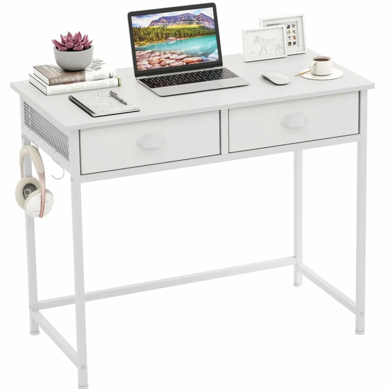 Tangkula Computer Desk with 2 Storage Drawers & 4 Hooks