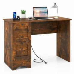 Tangkula Computer Desk with Drawers & Charging Station