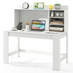 Tangkula Computer Desk with Hutch, Home Office Desk with Bookshelf
