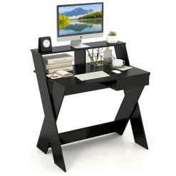Tangkula Computer Desk with Storage Drawer, Small Writing Desk with Monitor Stand Riser
