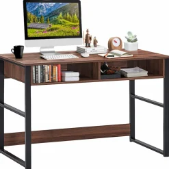 Tangkula Computer Desk with Storage Compartments, Study Writing Desk with Storage