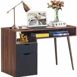 Tangkula Computer Desk with Drawers, Multipurpose Home Office Desk Writing Desk