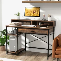 Tangkula Computer Desk with Storage Drawer & Monitor Stand