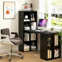 Tangkula Computer Desk with Bookshelf, Space Saving Computer Desk with 12 Shelves
