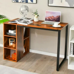 Tangkula Computer Desk with Storage Shelves, Home Office Desk with 5 Side Shelves & Metal Frame