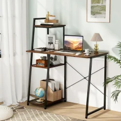 Tangkula Computer Desk with Shelves, Space Saving Home Office Desk with 3-Tier Ladder Shaped Storage Bookshelf