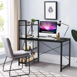 Tangkula Computer Desk with 4 Tier Shelves, Study Writing Table with Storage Bookshelves