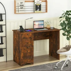 Tangkula Computer Desk with Drawers & Charging Station