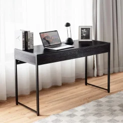 Tangkula Computer Desk with 2 Drawers, Simple Wooden Study Writing Desk with Steel Frame