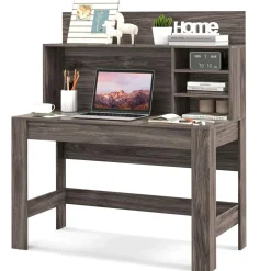 Tangkula Computer Desk with Hutch, Home Office Desk with Bookshelf