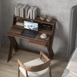 Tangkula Computer Desk with Storage Drawer, Small Writing Desk with Monitor Stand Riser