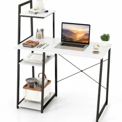 Tangkula Computer Desk with Shelves, Space Saving Home Office Desk with 3-Tier Ladder Shaped Storage Bookshelf