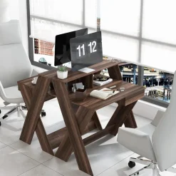 Tangkula Computer Desk with Storage Drawer, Small Writing Desk with Monitor Stand Riser