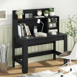 Tangkula Computer Desk with Hutch, Home Office Desk with Bookshelf