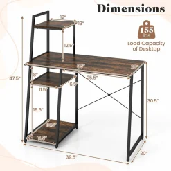 Tangkula Computer Desk with Shelves, Space Saving Home Office Desk with 3-Tier Ladder Shaped Storage Bookshelf