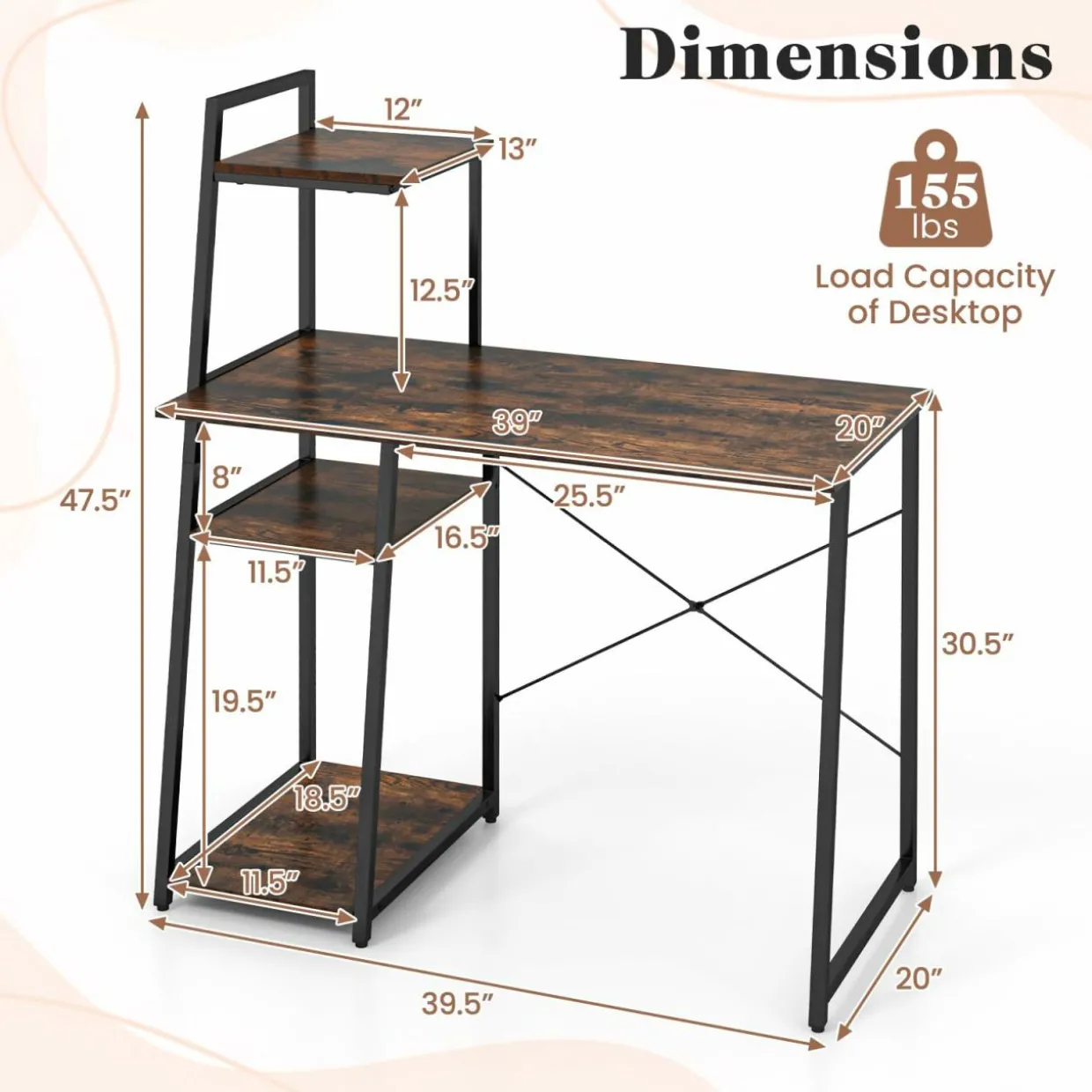Tangkula Computer Desk with Shelves, Space Saving Home Office Desk with 3-Tier Ladder Shaped Storage Bookshelf