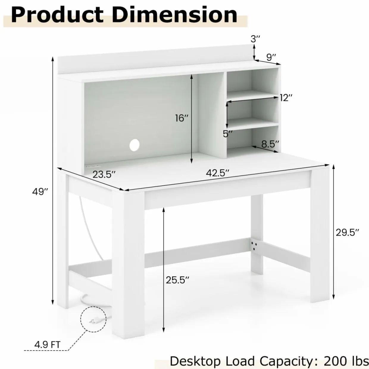 Tangkula Computer Desk with Hutch & Charging Station