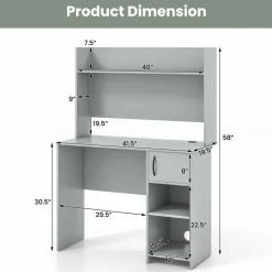 Tangkula Computer Desk with Hutch, Home Office Desk with Raised Display Shelf & 2 Open Shelves (Gray)