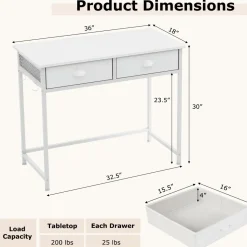 Tangkula Computer Desk with 2 Storage Drawers & 4 Hooks