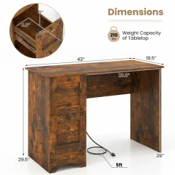 Tangkula Computer Desk with Drawers & Charging Station