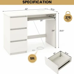 Tangkula Computer Desk with 3 Storage Drawers & Built-in Charging Station, Home Office Desk with Keyboard Tray