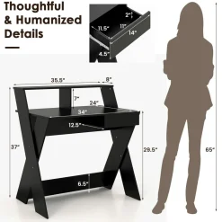 Tangkula Computer Desk with Storage Drawer, Small Writing Desk with Monitor Stand Riser