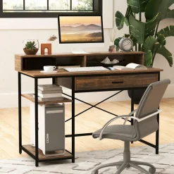 Tangkula Computer Desk with Storage Drawer & Monitor Stand
