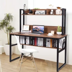 Tangkula Computer Desk with Hutch, Home Office Desk Study Writing Desk